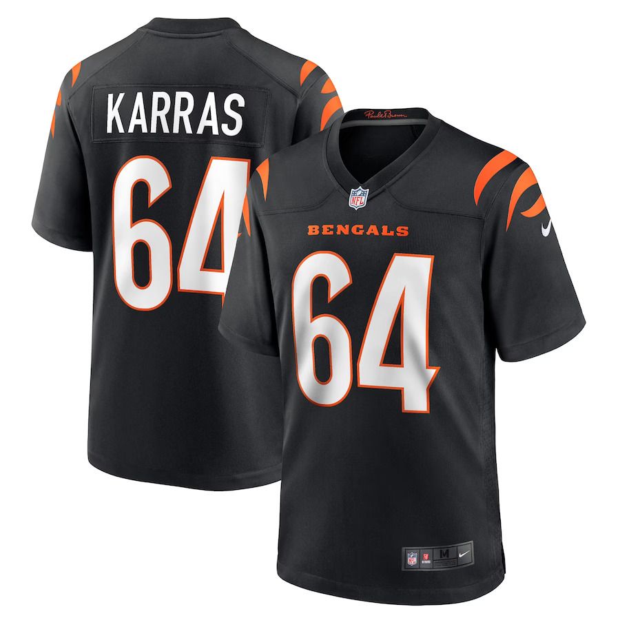 Men Cincinnati Bengals #64 Ted Karras Nike Black Game Player NFL Jersey